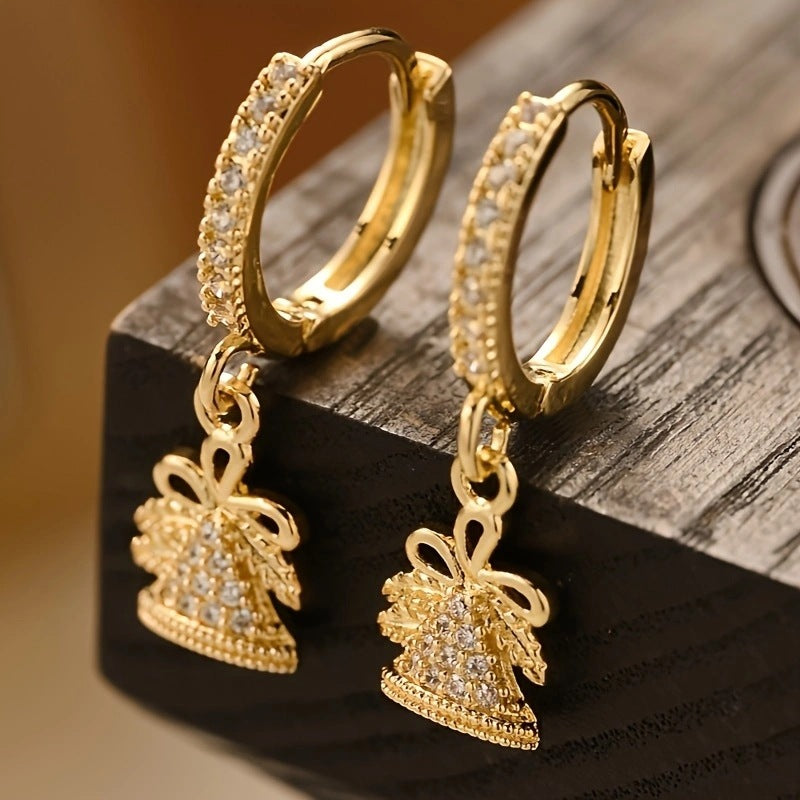 Wholesale simple fashion single row Christmas tree pendant earrings zircon copper plating 14K Joker Spring Festival Valentine's Day Saint